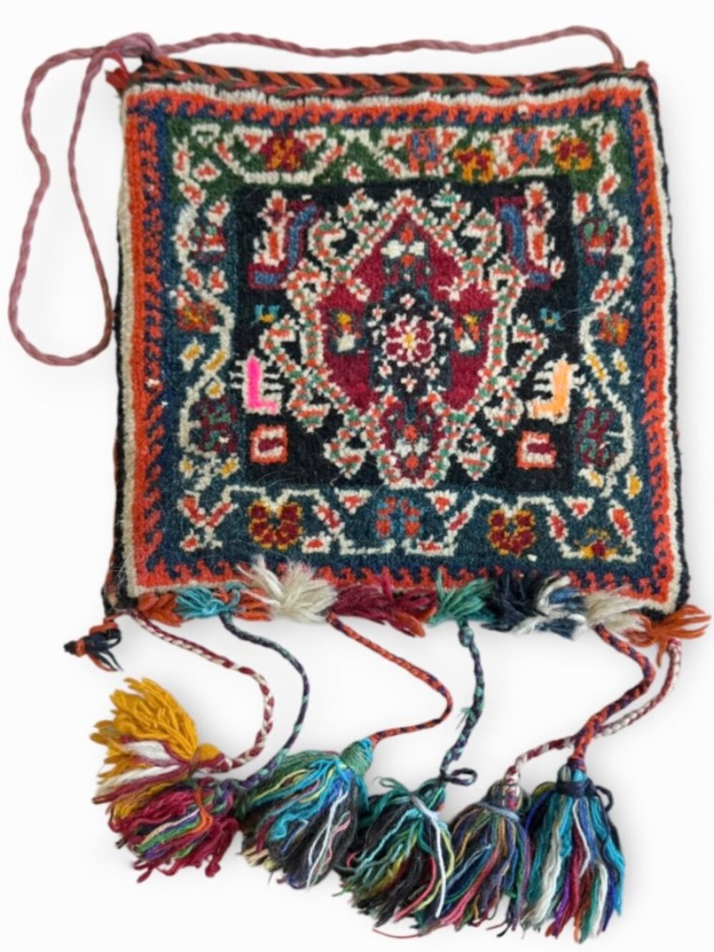 Vintage Persian Rug Salt Bag with Tassels